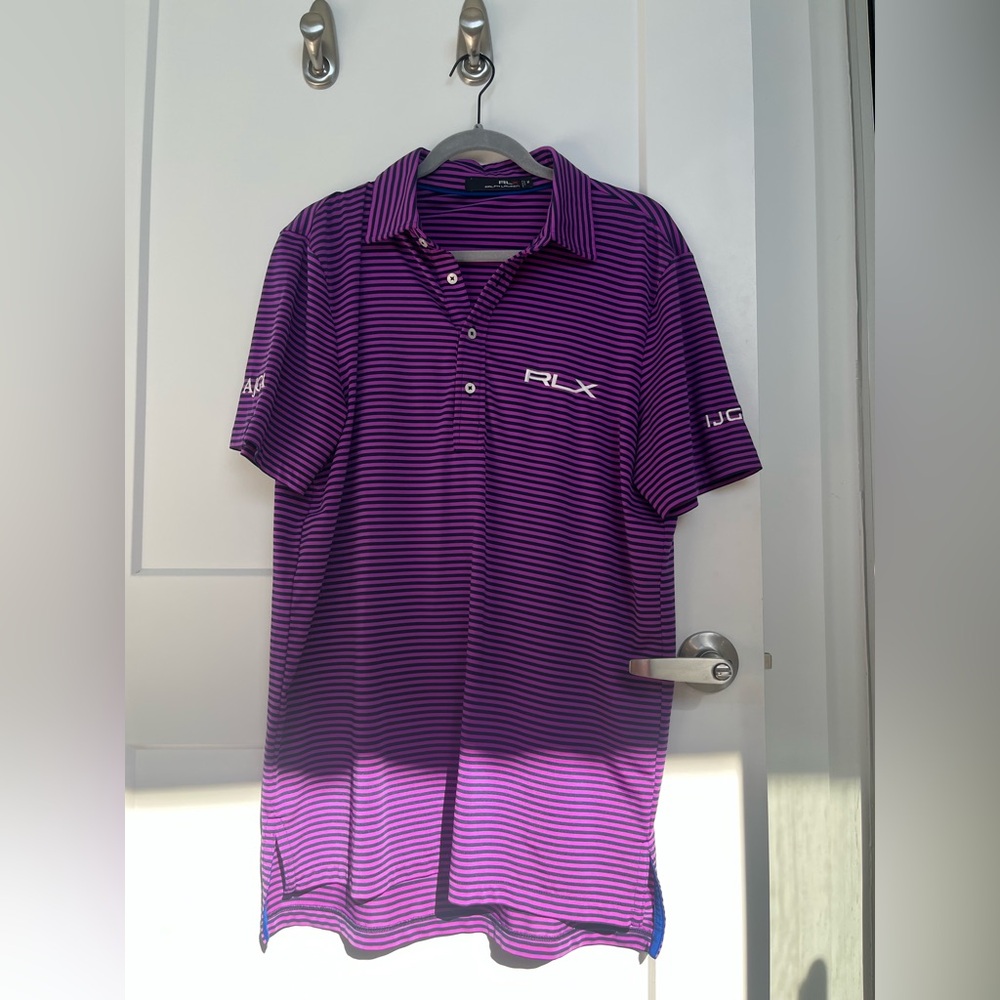RLX Ralph Lauren. Purple & Blue Striped Polo. Size M.